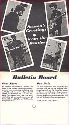 Beatles Christmas Flexi 1964: The back side of the Christmas greeting that was sent to American fans in 1964.