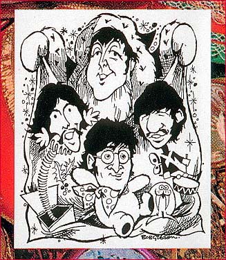 Beatles Christmas 1967: Cute cartoon Beatles wish their fans a Merry Christmas in 1967.