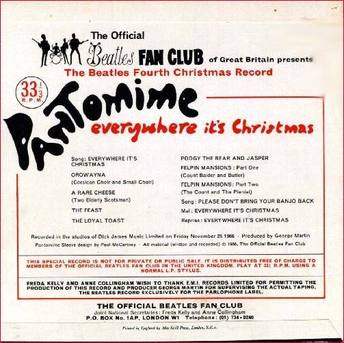 Beatles Christmas 1966: Back of the Christmas recording that the Beatles sent to their fans in 1966.