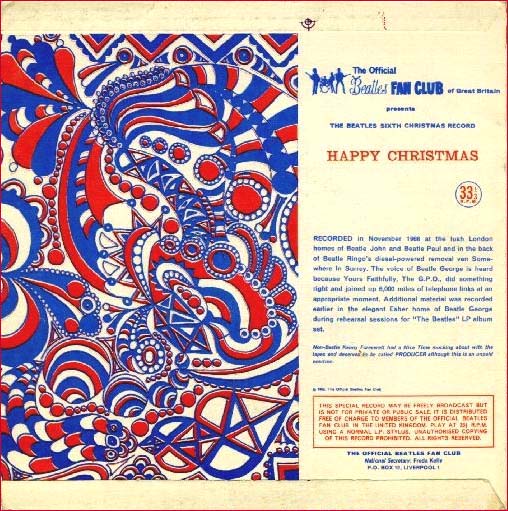 Beatles Christmas 1968: Back of the Beatled Christmas record for 1968.