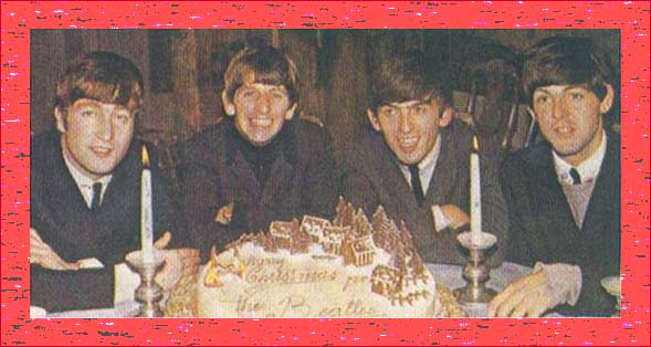 Beatles with a Christmas Cake: The Beatles celebrate Christmas at the height of Beatlemania in 1964.